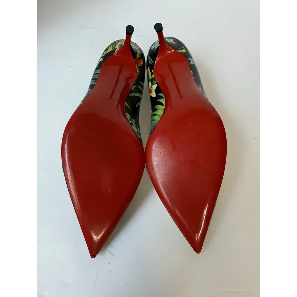 Christian Louboutin Pigalle Follies 55 Calf Hawaii Tropical Floral Heels SZ 38.5 - Picture 8 of 9